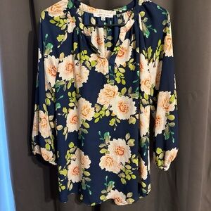 Rose+Olive Navy Floral Women’s Split-Neck Blouse